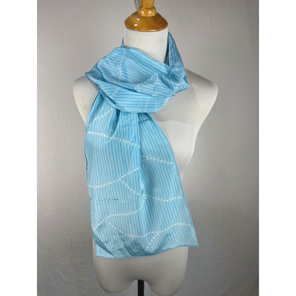 Veresa by Vera Light Blue Pinstripe Dotted Rectangular Scarf Made in‎ Japan 46in